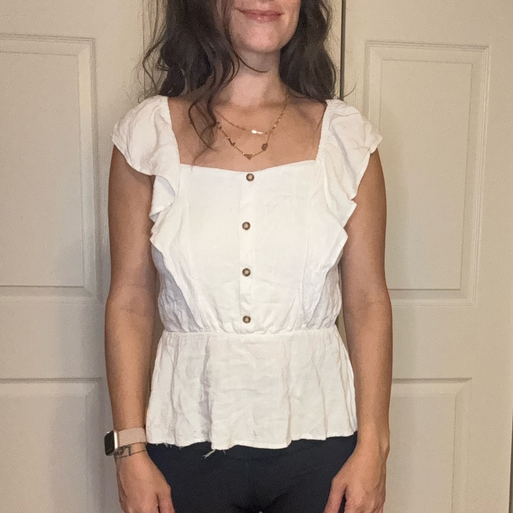 Cute white back tie ruffle tunic